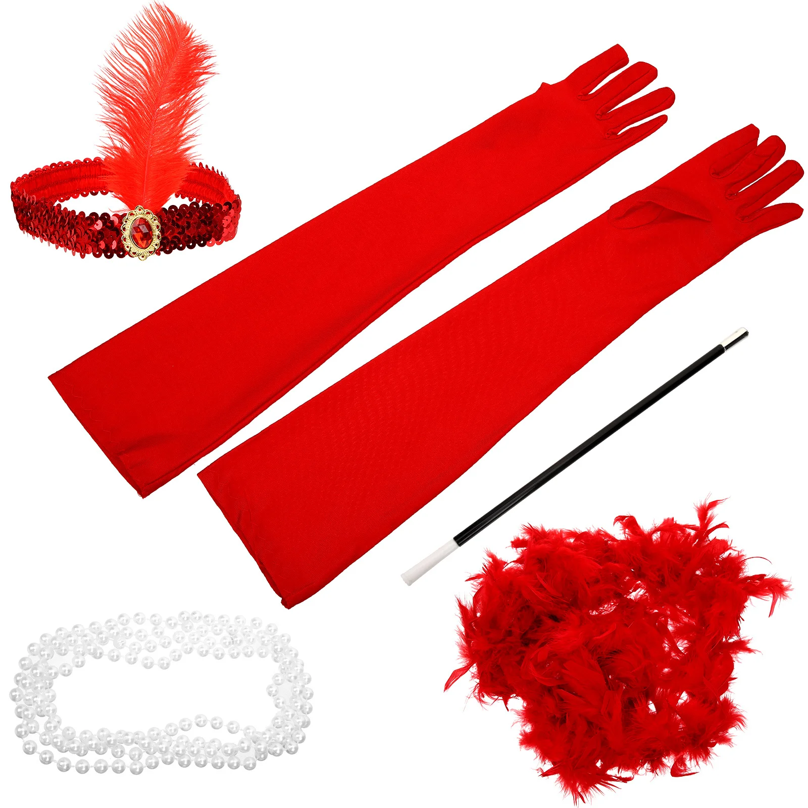 

1Set Sequined 1920S Flapper Party Costume Headband Gloves Necklace Scarf Vintage Roaring 20S Accessories for Women Cosplay