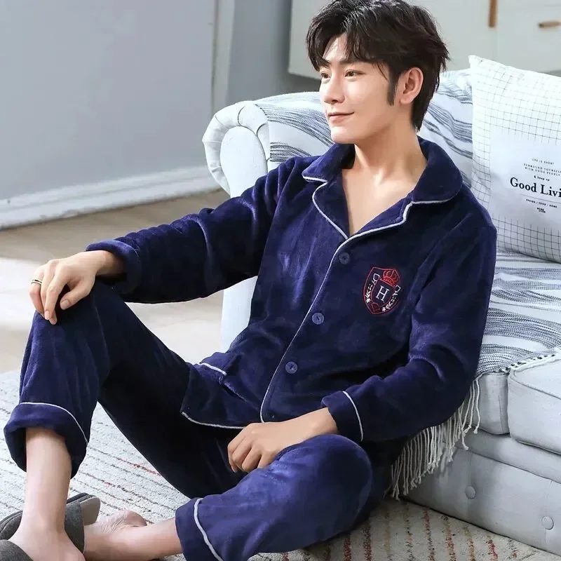 Пижамы, фланелевые флисовые зимние комплекты, мужские пижамы, бархатная домашняя одежда, плотная мужская теплая милая одежда
