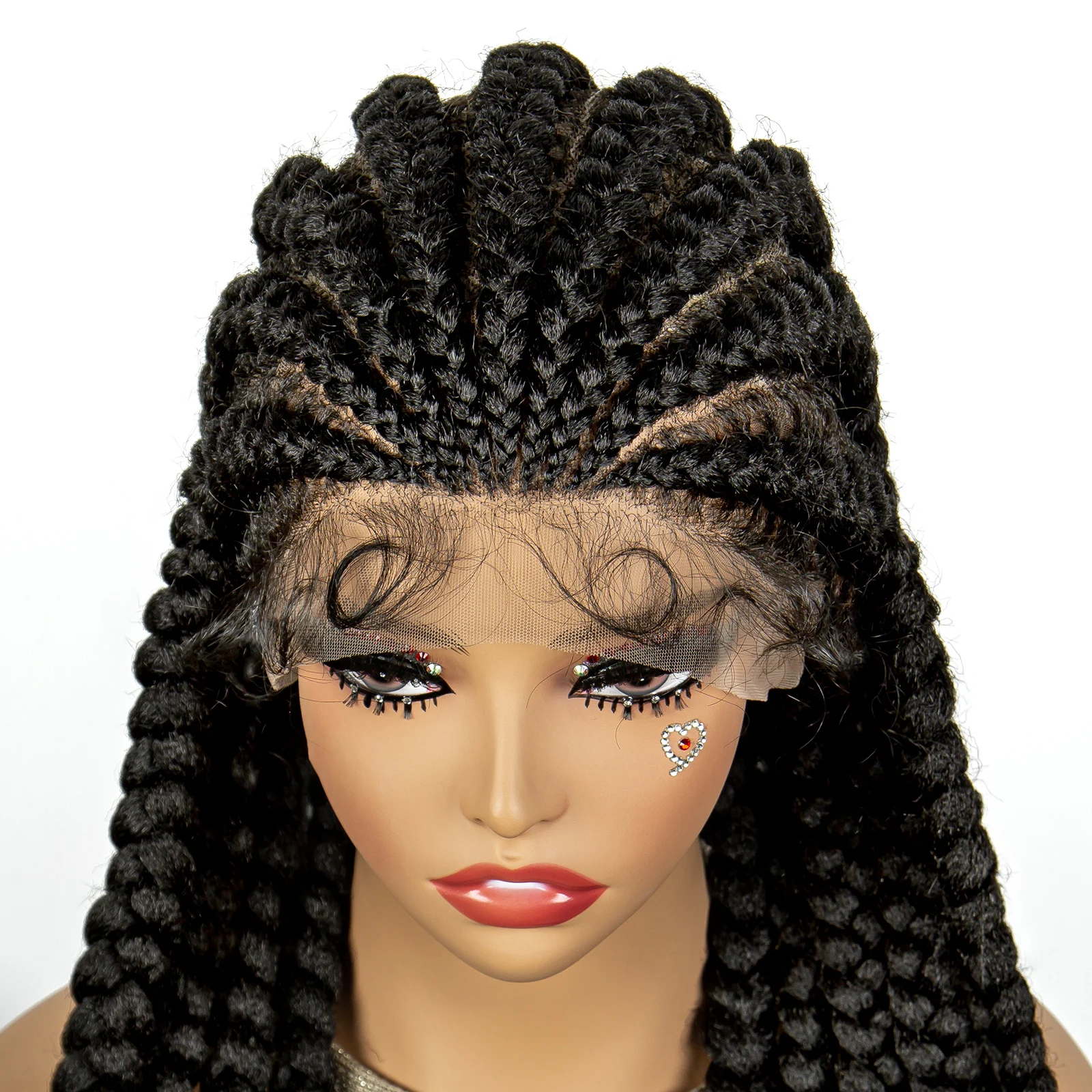 Synthetic Full HD Lace Braided Wigs with Baby Hair Curly Box Braids Wig for Black Women 38 Inches Lace Frontal Cornrow Hair Wig