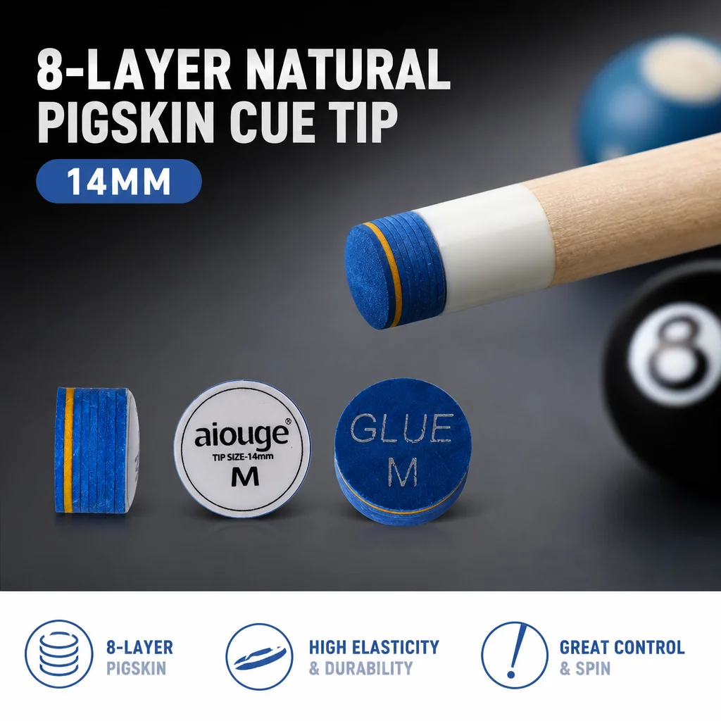 8-Layer Natural Pigskin Billiard Cue Tip 14mm Medium Hardness Professional Wear-Resistant High Precision Pool Cue Accessories