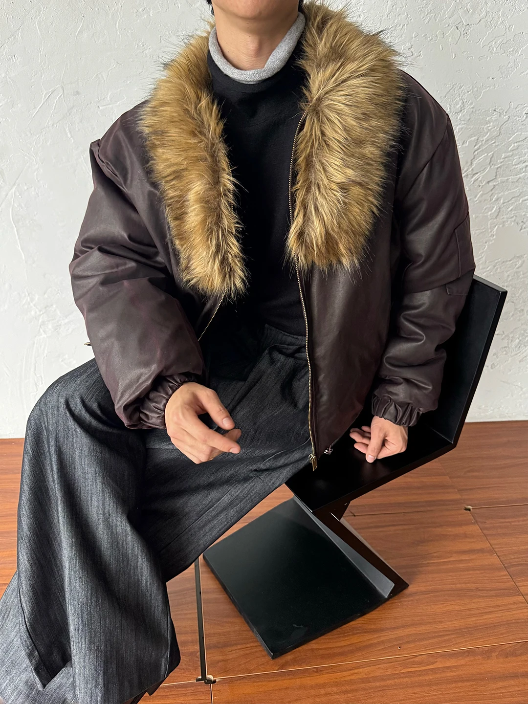 14GSL Winter Short PU Leather Jacket Adjustable Collar Warmth Barn Style Mountain Eagle Cotton Coat Youth Fashion Thickened L...