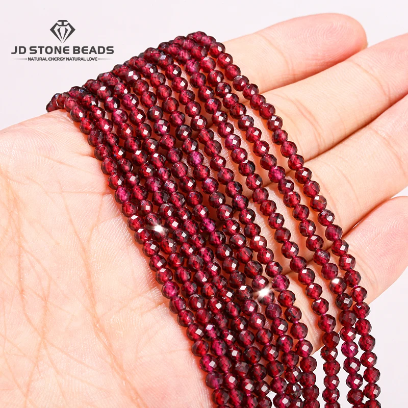 

3mm Faceted Natural Stone Wine Red Garnet Bead Round Loose Spacer Small Bead For Jewelry Making Diy Necklace Bracelet Accessory