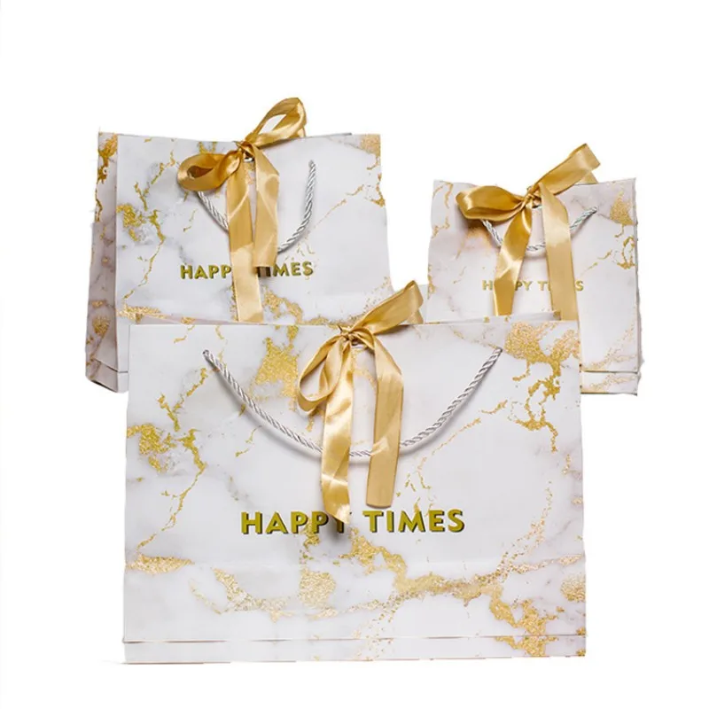 10pcs Marbled Gift Paper Bag With Handle Bow Knot Garment Jewelry Box Wedding Souvenir Gift Packaging Bags| |