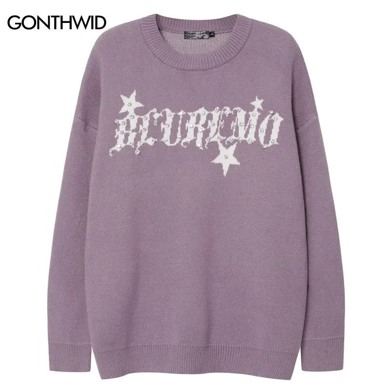 

Harajuku Sweater Y2K Grunge Streetwear Rhinestone Knitted Punk Gothic Oversized Jumpers Hip Hop Casual Loose Pullover Sweaters