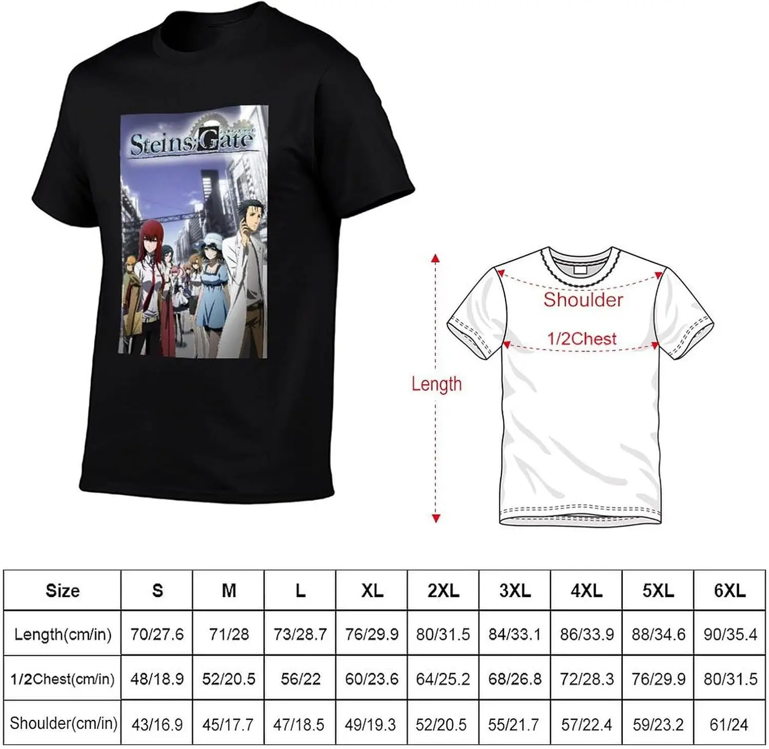 Anime Steins Gate T Shirt Mens Summer Print O-Neck Tee Classic Short Sleeve Shirts