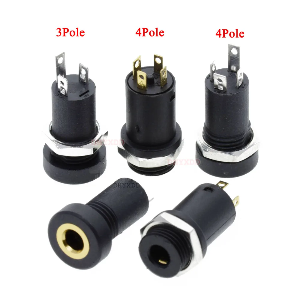 5PCS 3.5mm Audio Socket 3 4 Pole Black Panel Mount Gold Plated With Nuts Headphone Socket PJ-392A 3.5 mm Headphone Female