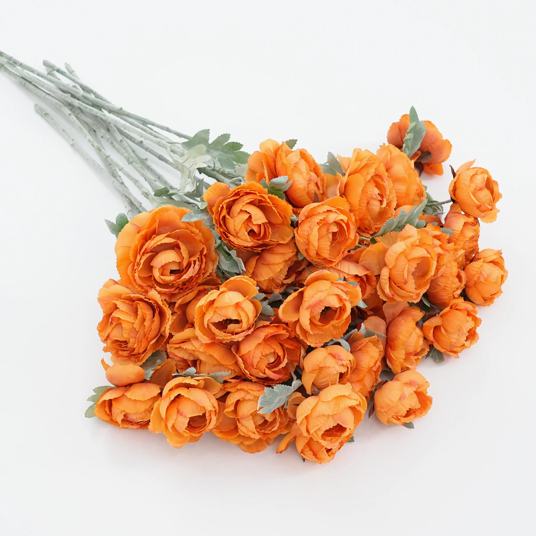 H2024 البرتقال الشمبانيا الحرير الاصطناعي الورد الفاوانيا زهرة باقة اليد ديكور المنزل ترتيب الزفاف المواد DIY بها بنفسك اكسسوارات #6