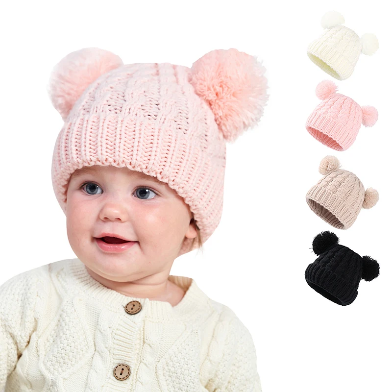 Cute Bear Knitted Earmuffs Hat For Children Winter Warm Wool Hat For Infants Toddlers