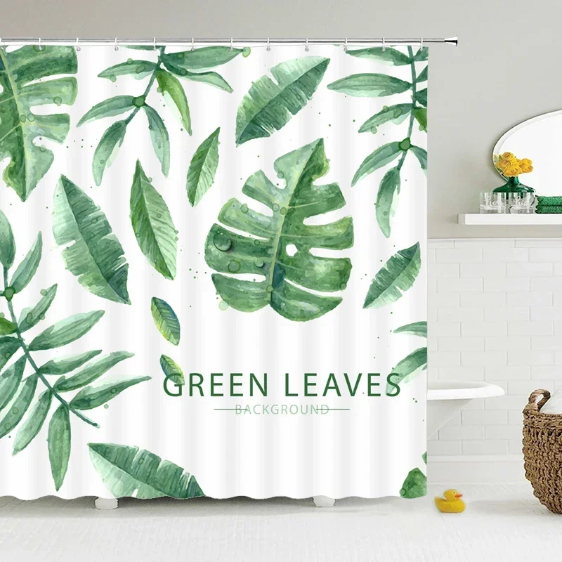 3d Printed Green Tropical Plants Shower Curtains Bathroom Waterproof Polyester Leaves Bath Curtain Shower Curtain Bath Screen