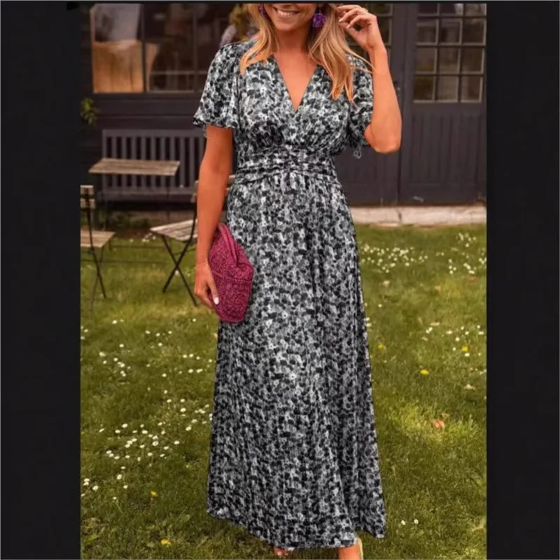 Vintage Women Floral Print Dress Bohemian New Casual V Neck Maxi Sundress Ladies Sexy Summer Boho Dress Female Beach Party Femme