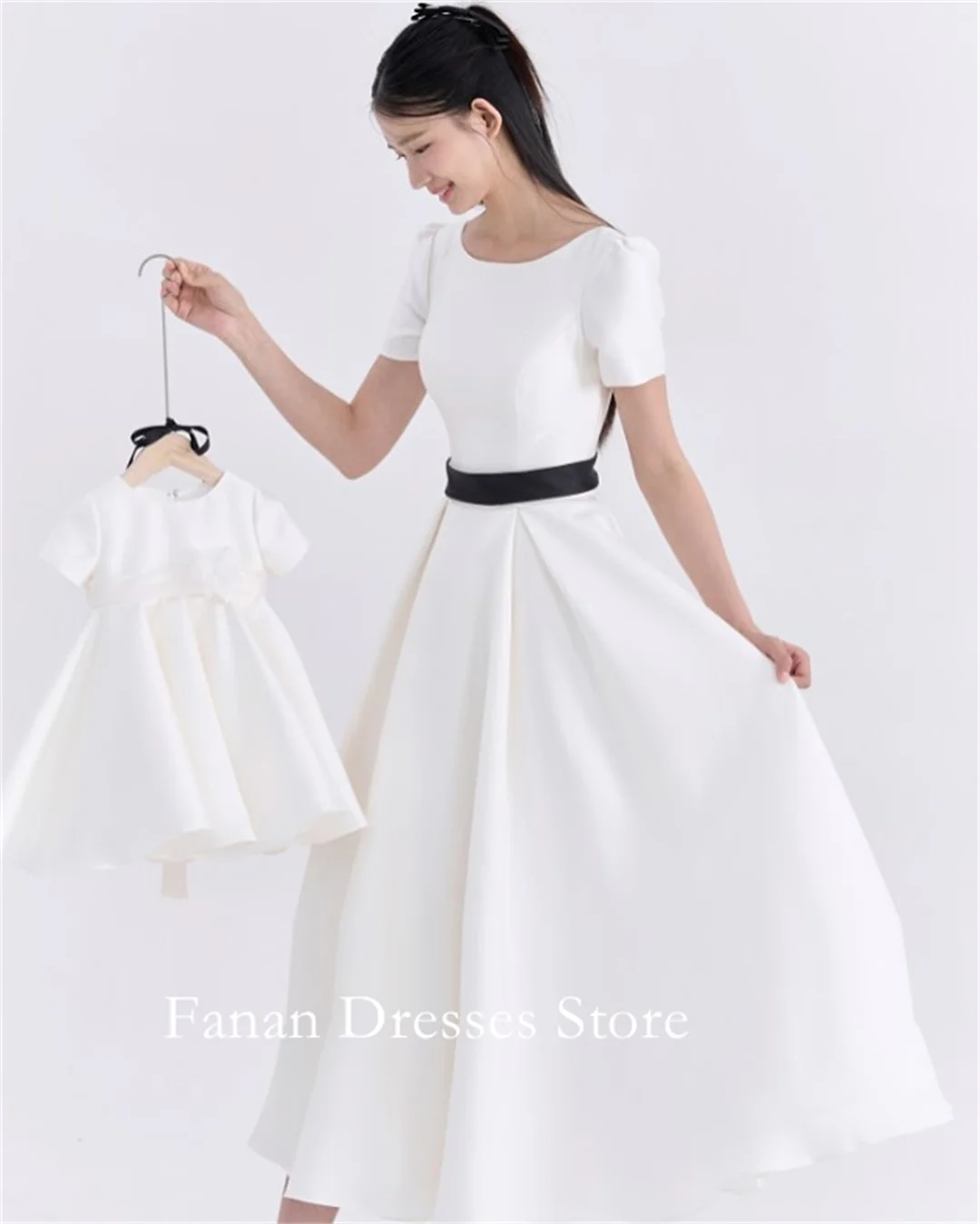 Fanan coreia barco pescoço cetim elegante a linha vestidos de casamento simples nne franzido rendas marfim personalizado bonito noiva gow
