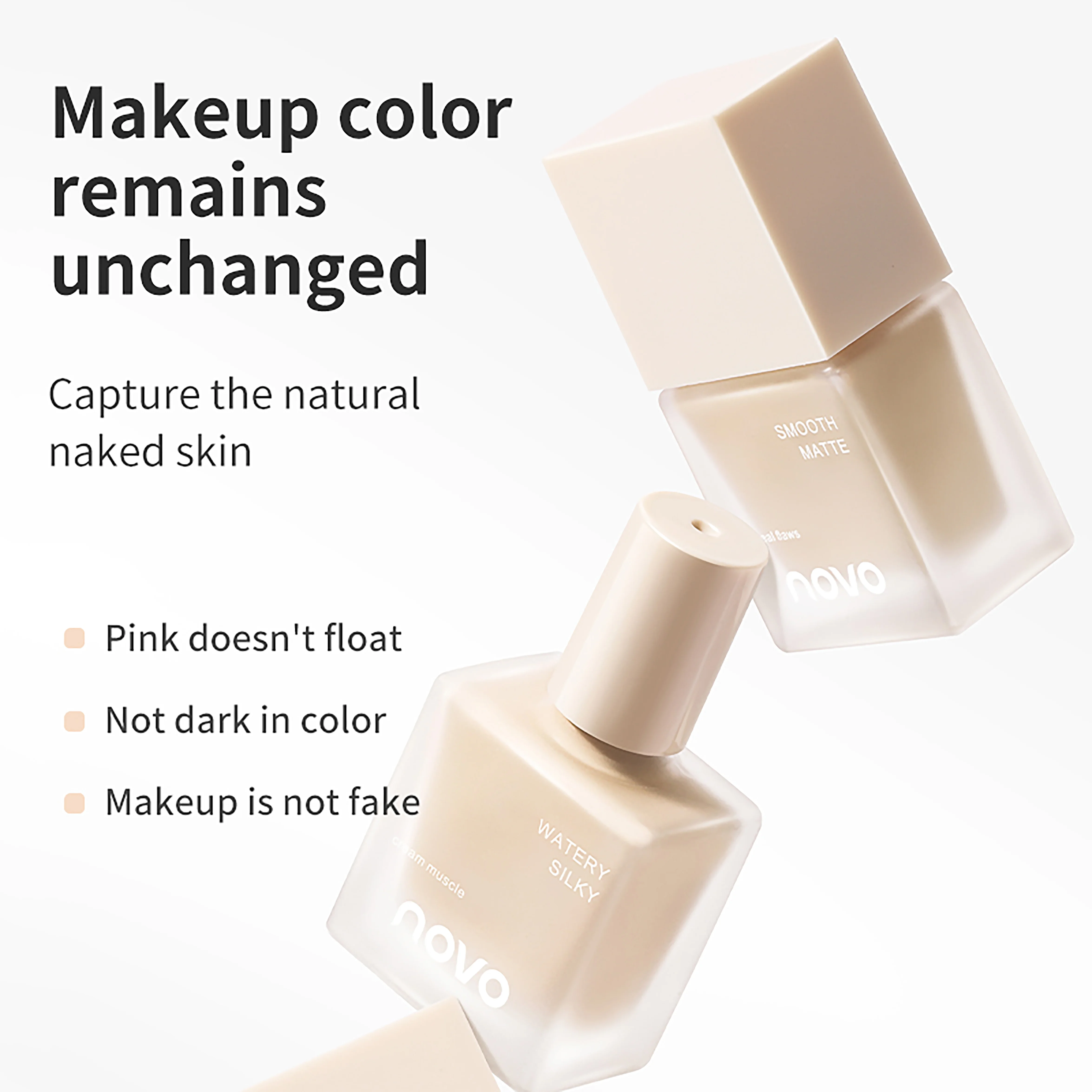 كريم أساس NOVO طويل الأمد وغير ملطخ مع التحكم في الزيت، وإخفاء وتنعيم وتفتيحها.
