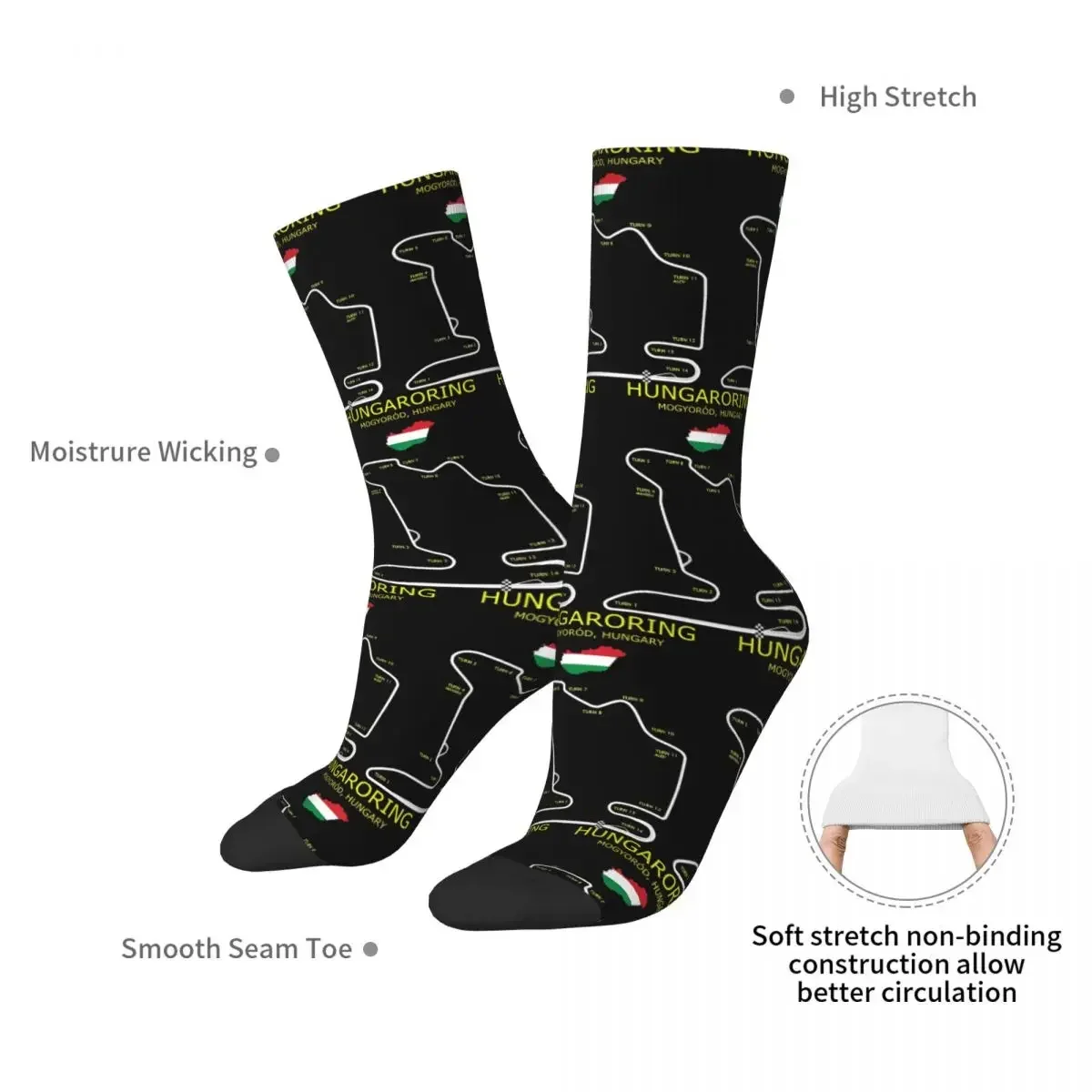 Hungaroring Circuit Socks Harajuku Sweat Absorbing Stockings All Season Long Socks Accessories for Man's Woman's Gifts