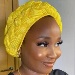 Double Braid Halo Turban Cap Women Already Made African Headwraps Nigeria Party Headpiece Headdress Hat Female Headscarf Bonnet