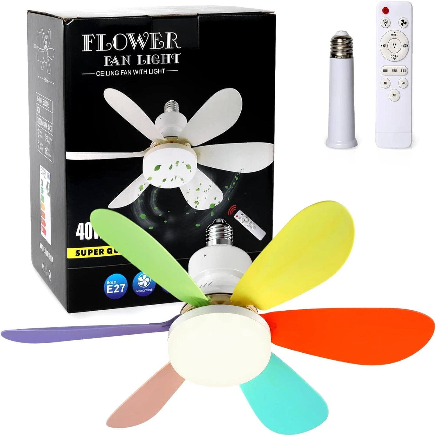 

Dimmable Small Socket Fan Light with Remote Control, 20.5 Inch E26 Base Ceiling Fans with Lights, 3 Adjustable Colors 3000K-6500