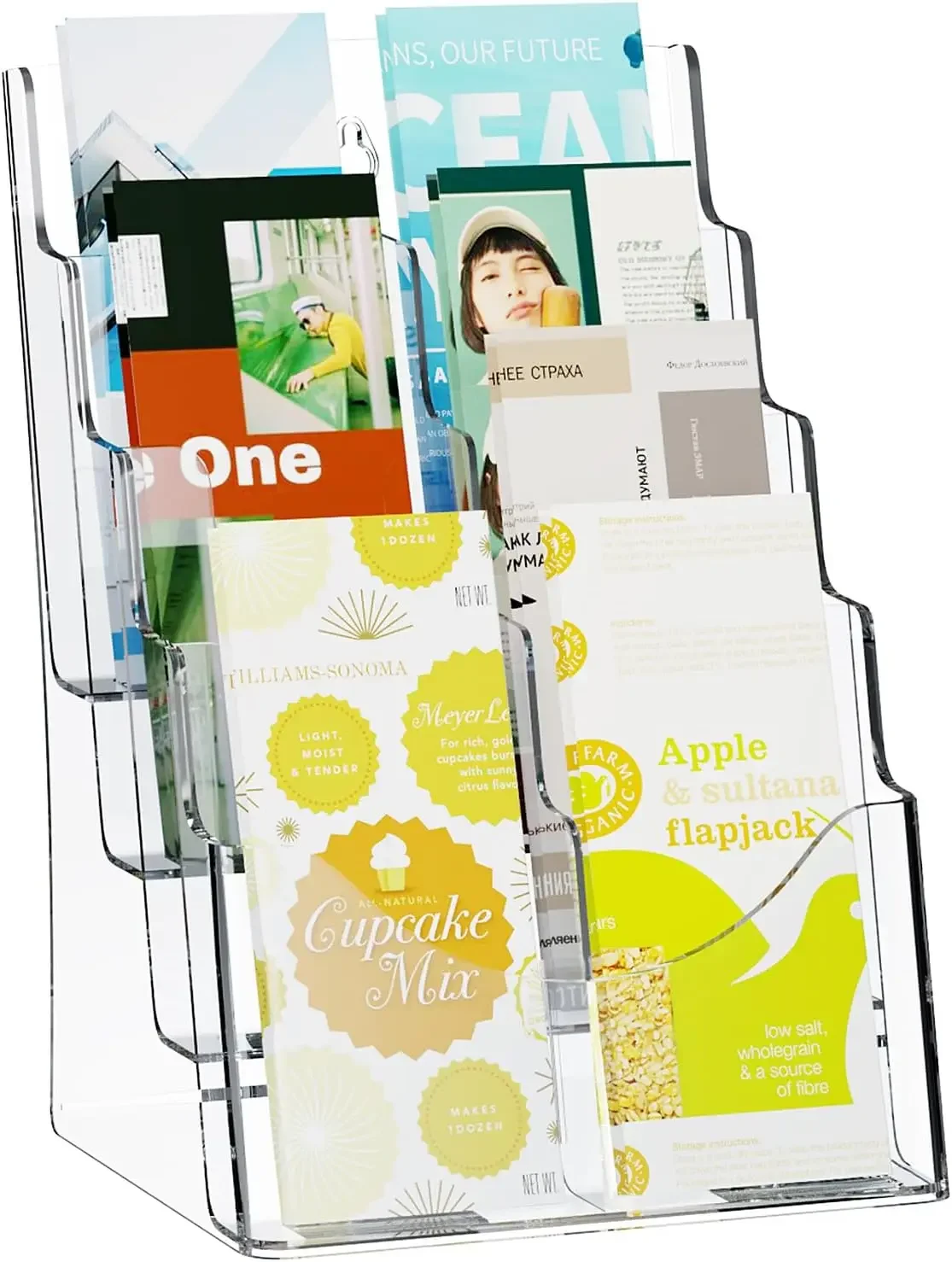 Acrylic Brochure Holder 8.5 x 11 inch, 4-Tier Clear Acrylic Literature Display Stand, Plastic Literature Organizer Flyer Stand