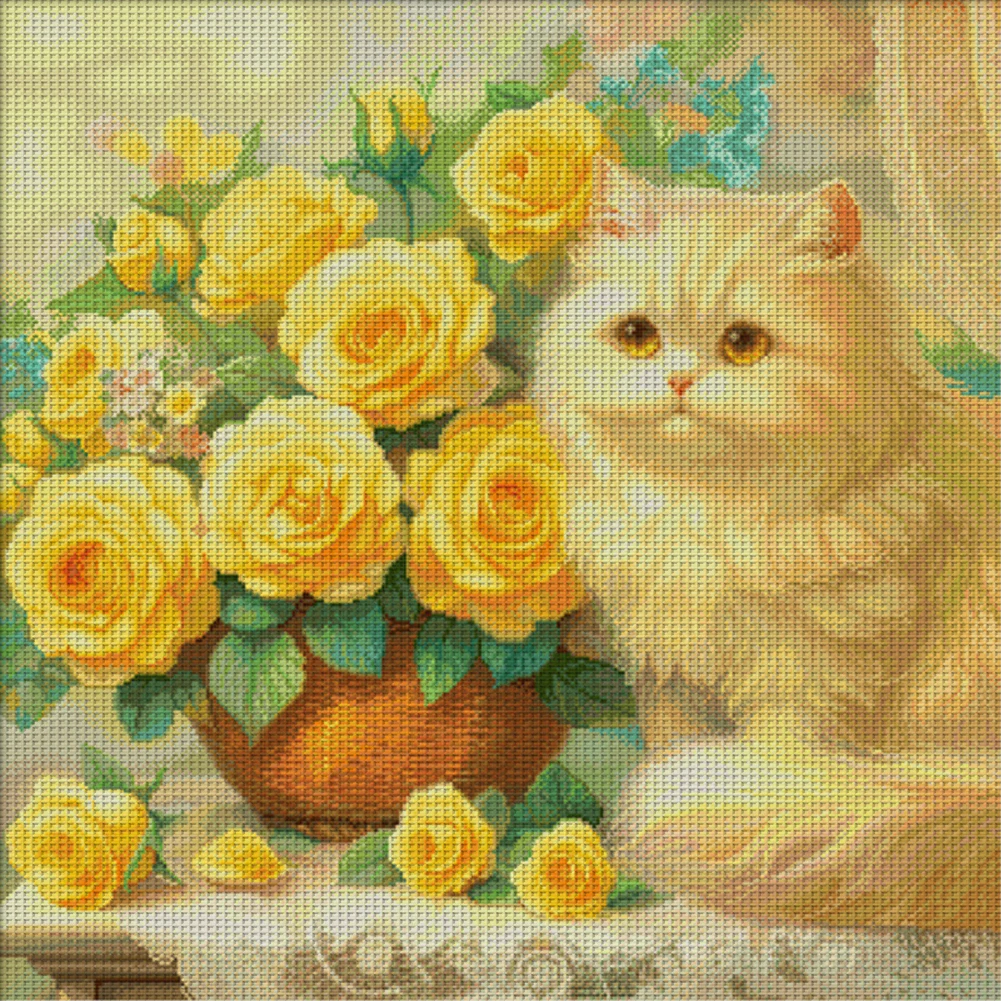 

Cat Printed Cross Stitch Kit 61x61cm DIY 14CT Thread Art Needlework Home Decor