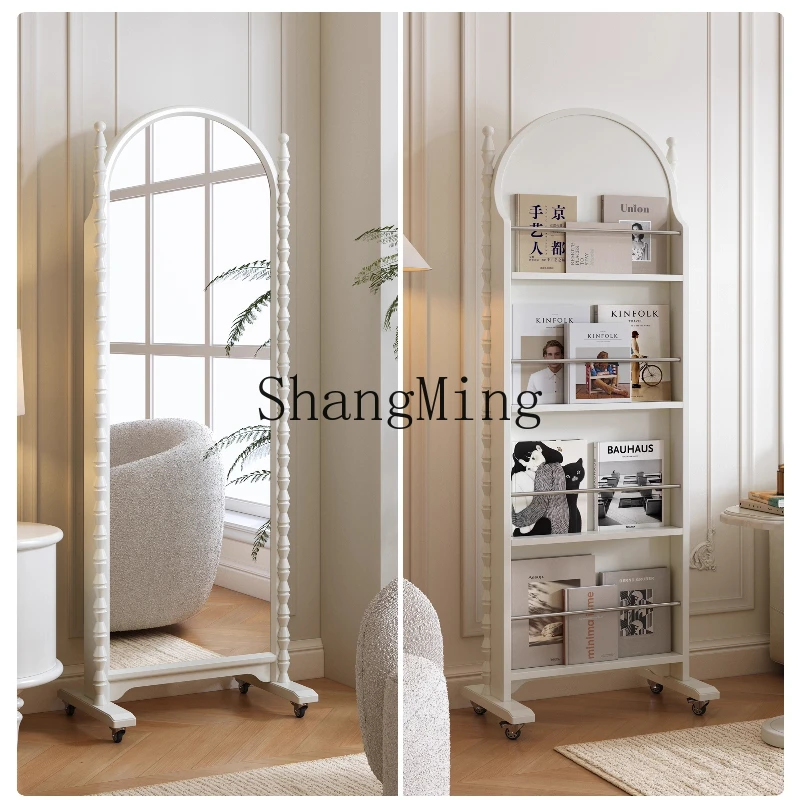 

ZYY solid wood magazine, book and newspaper shelf, dual-purpose movable floor-to-ceiling full-length mirror integrated