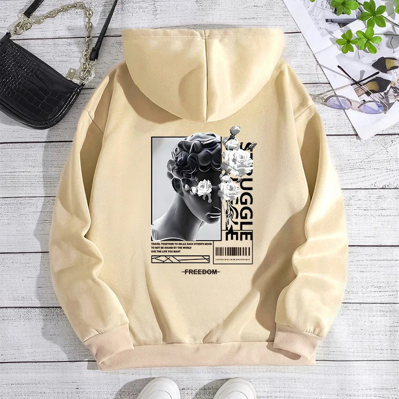 

Sculpture Graphic Printed Woman Fleece Hoodies Female Hoodie Sportswear Oversized Pullover Girl Drop Shoulder Sleeve Streetwear