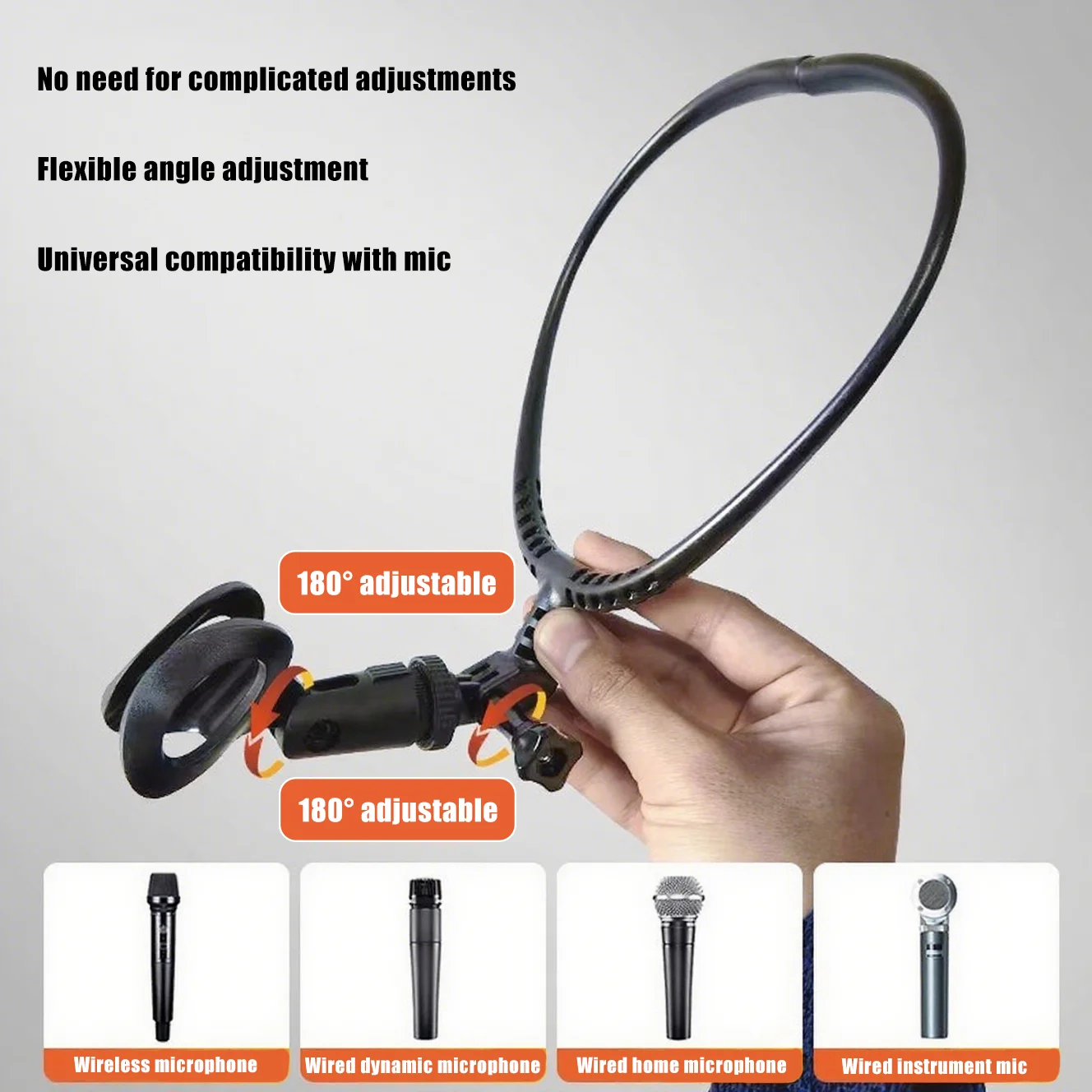 Neck-mounted Microphone Bracket Neck Microphone Holder Stand Adjustable Hands Free Brace Mic Holder for Stage Live Performance