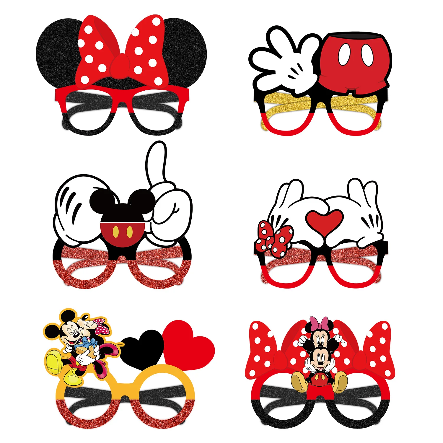 12/24pcs Disney Mickey Mouse Paper Glasses Party Decoration Supplies Mickey Minnie Paper Glasses Mask Cosplay Theme Party Favors