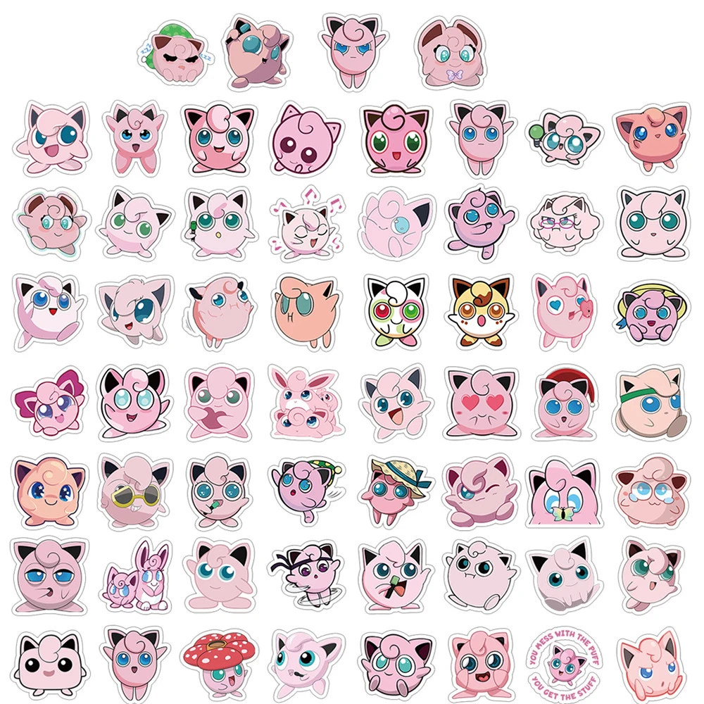 10/30/60PCS Kawaii Pokemon Pink Jigglypuff Stickers Cute Decals Decoration DIY Skateboard Bike Phone Notebook Fridge Kids Toys