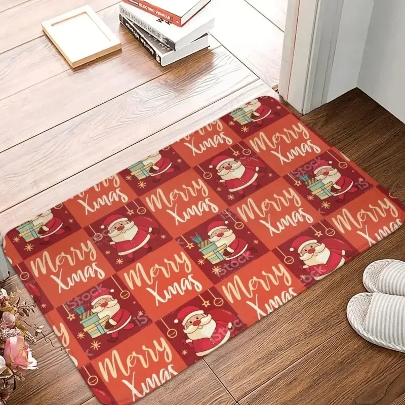 Anti-Slip Rug Doormat Bath Mat Happy Merry Living Room Bedroom Kitchen Christmas Santa Hallway Carpet Retro Home Decoration
