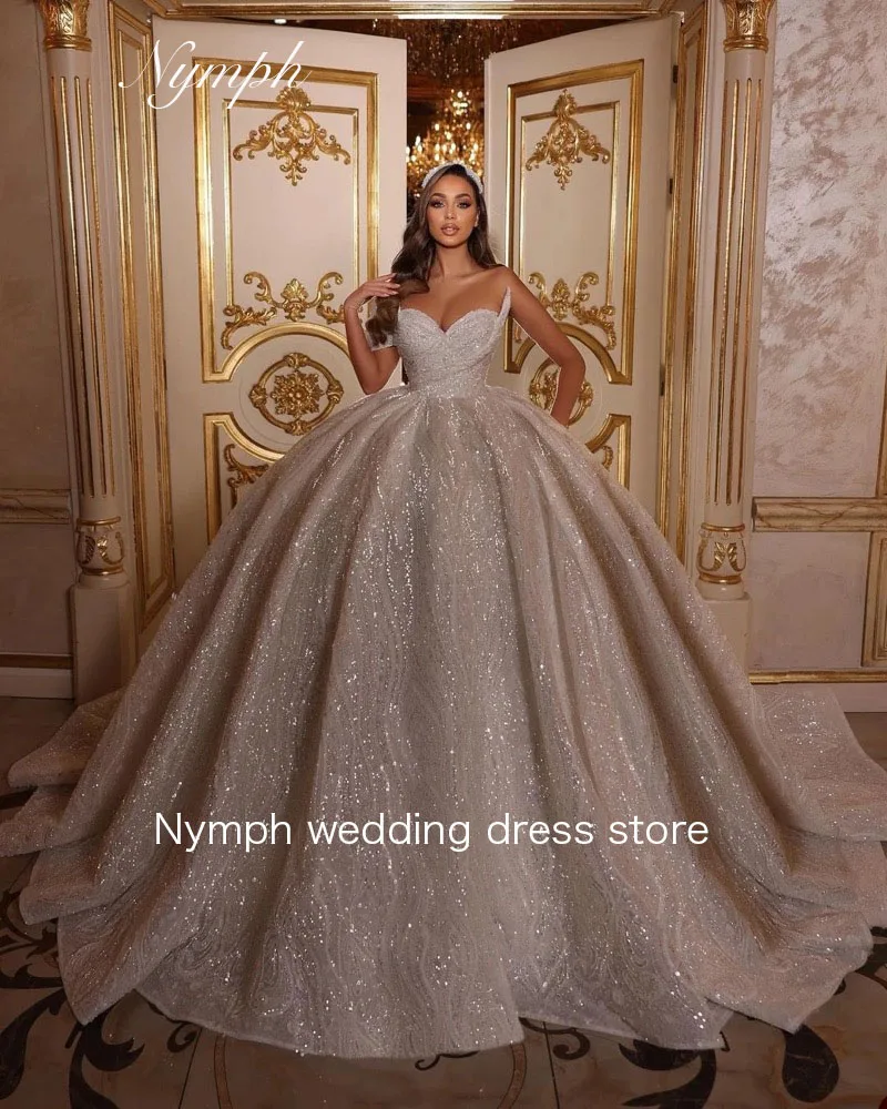 

Gorgeous Sweetheart Sequins Wedding Dress Women vestido de noiva Ball Gown Bridal Gown One-Shoulder Sleeveless Dress Customized