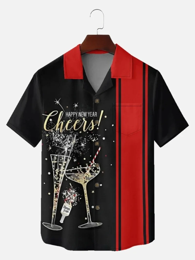

2026 Happy New Year Hawaiian Shirts Clothes Men Women Short Sleeve Button Beach Shirt Top 3d Print New Year Holiday Shirts