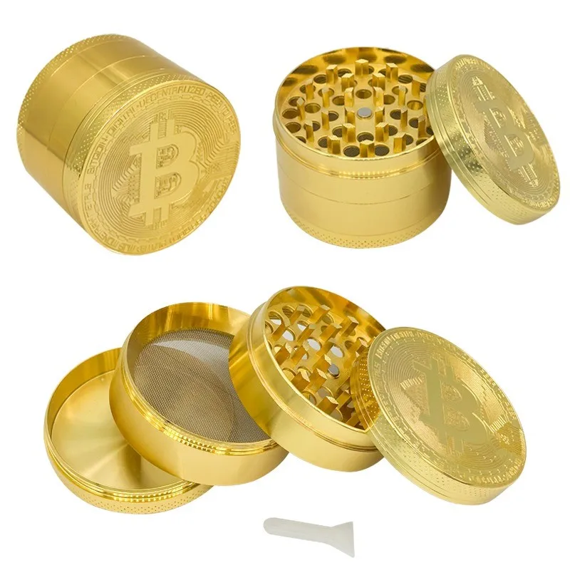 

Gold Bitcoin Style 63mm Metal Material Grinder 4-Layer Food Grinder Christmas Gift