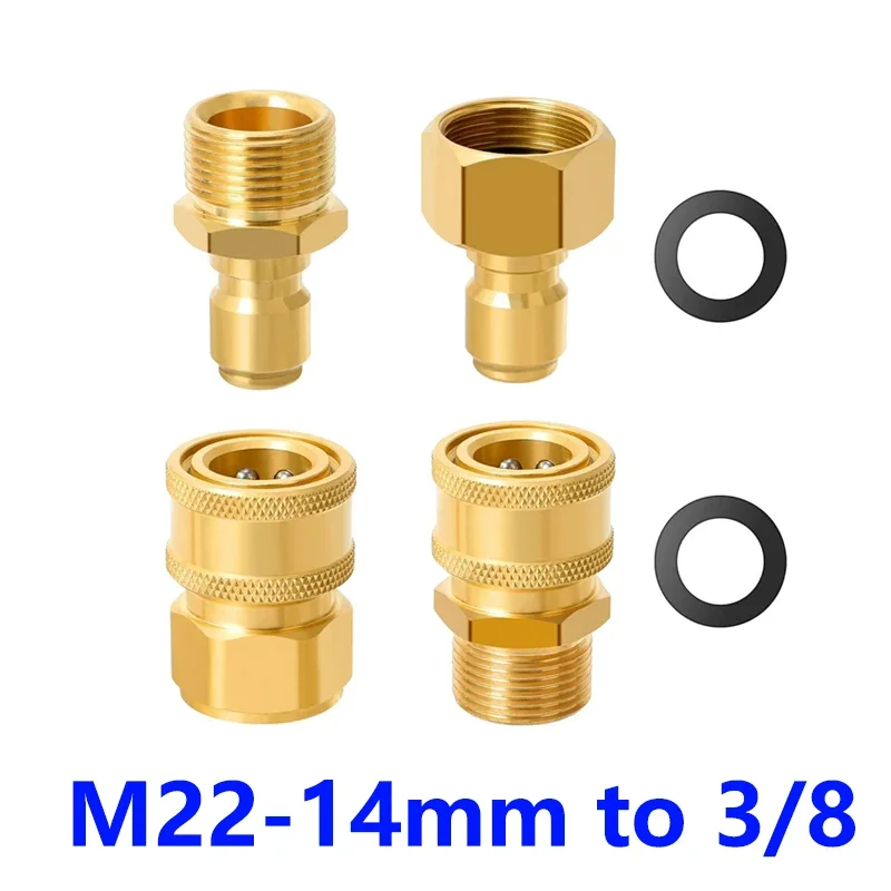 Pressure Washer Quick Connect Kit M22 14mm to 3/8 Hose Fitting, Brass 5000PSI Adapter Set for Power Washer Gun Hose Pump
