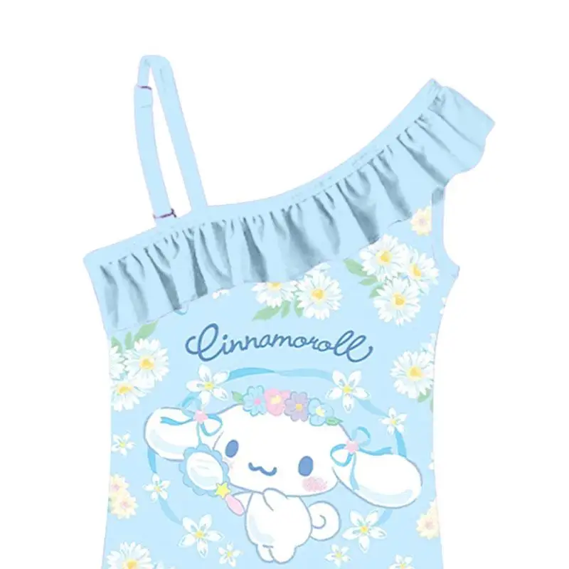 Cinnamoroll bañador de dibujos animados para niñas, Sanrioed traje de baño, Bikini de verano, ropa de vacaciones de playa, protector solar de secado rápido, regalo para niñas