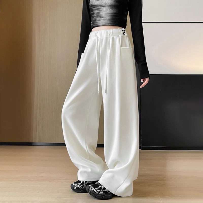 American Front Pocket Streetwear Long Pants Women Letter Embroidery Baggy Sweatpants Autumn Winter Casual Sports Jogger Pants