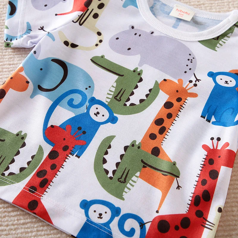 Summer Boys And Girls Cute Cartoon Animal Print  Comfortable Casual Short Sleeve Baby Top+Pants Two Piece Set