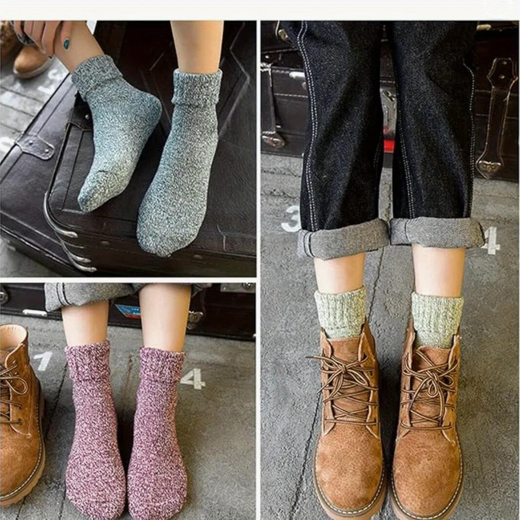 10 أزواج من الجوارب الشتوية النسائية - جوارب سميكة متماسكة ودافئة على شكل قارب، طراز قديم، مريح للاستخدام في الهواء الطلق