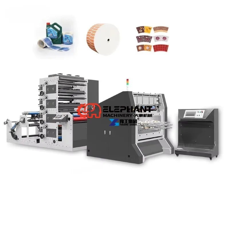 2-6 Color Flexographic Printer Roll To Roll Adhesive Sticker Label Flexo Printing Machine with Die Cut Function