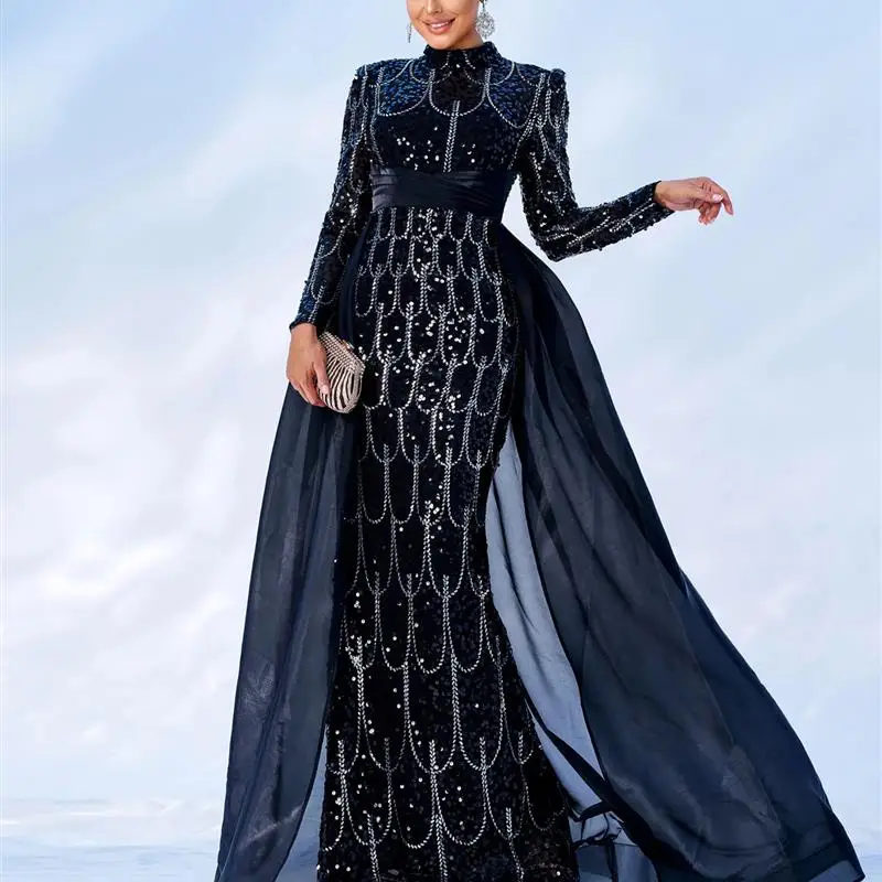 Vestido de noche largo con lentejuelas, Par Formal de cumpleaños para mujer, Material de poliéster Dr, largo, Sve, longitud Regular, otoño 2024