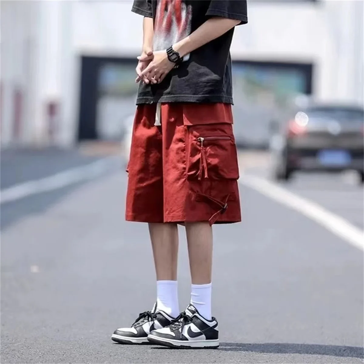 2025 Black Cool Cargo Shorts for Men and Women Couples Thin Loose Dopamine Sports Casual Korean Hip Hop Outwear Shorts Men