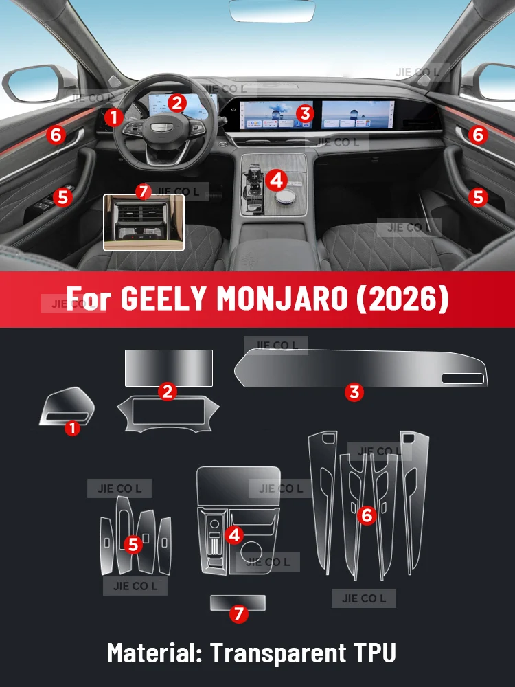 For GEELY MONJARO 2026 Anti-scratch Car Door Center Console Media Dashboard Navigation Car Accessories TPU Protector Film