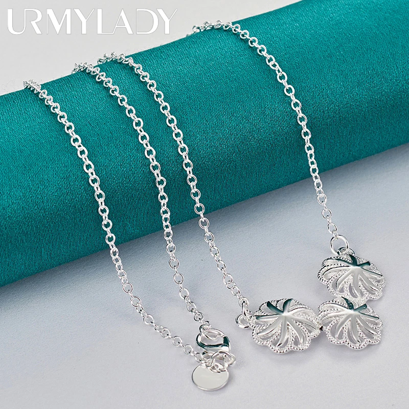 URMYLADY 925 Sterling Silver Three Flower 18 Inch Pendant Necklace For Women Wedding Engagement Gift Fashion Jewelry