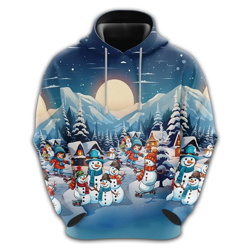 

Fashion Christmas Style Sweatshirt Snowman Pattern Printed Hoodies For Men Autumn Winter Casual Loose Long Sleeve Top Streetwear