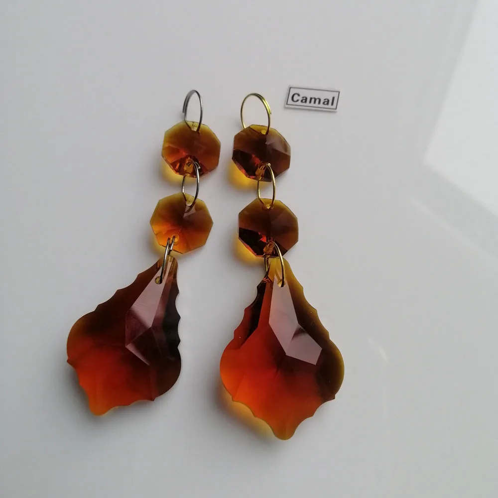 

Camal 2Pcs Amber 38mm Maple Leaf Shaped Drops Crystal Pendants Octagon Bead SunCatcher Garland Lighting Chandelier Wedding Parts