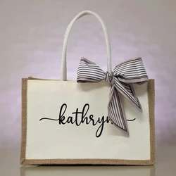 Personalized Bridesmaid Burlap Gift Tote Bags with Handles Bride Beach Reusable Grocery Christmas Wedding Welcome Jute Tote Bags