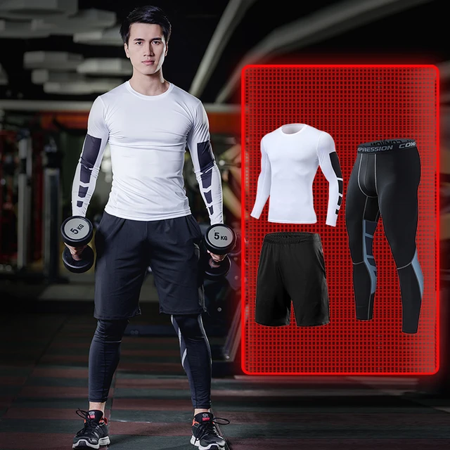 Mens Training Sportswear Set Gym Fitness Compression Tracksuit Suit Jogging Tight Sports Wear Clothes Dry Fit Leggings AliExpress