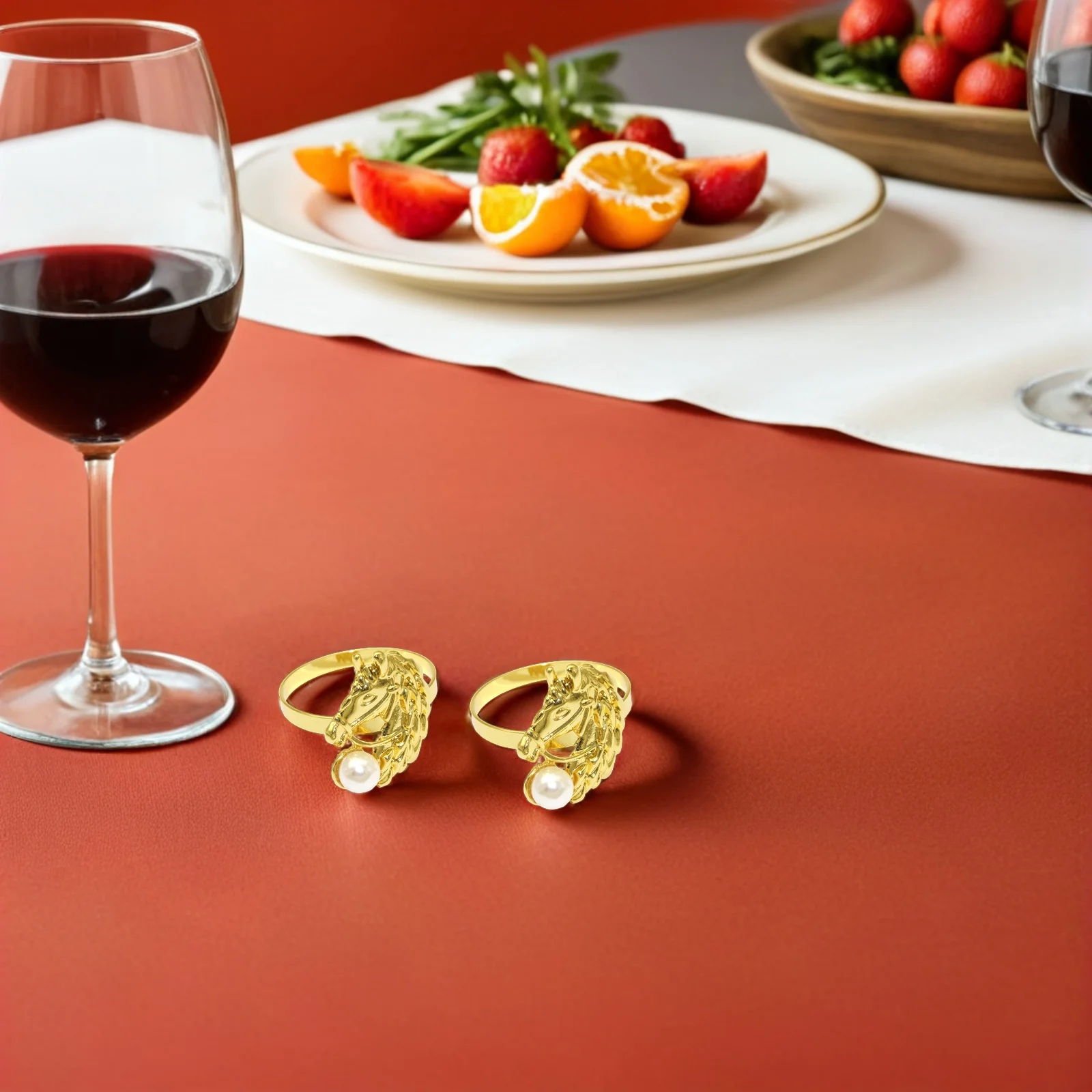 

4Pcs Horse Themed Napkin Rings Shiny Metal with Faux Pearls Year of The Horse Decor for Festive Meals Family Reunions Special