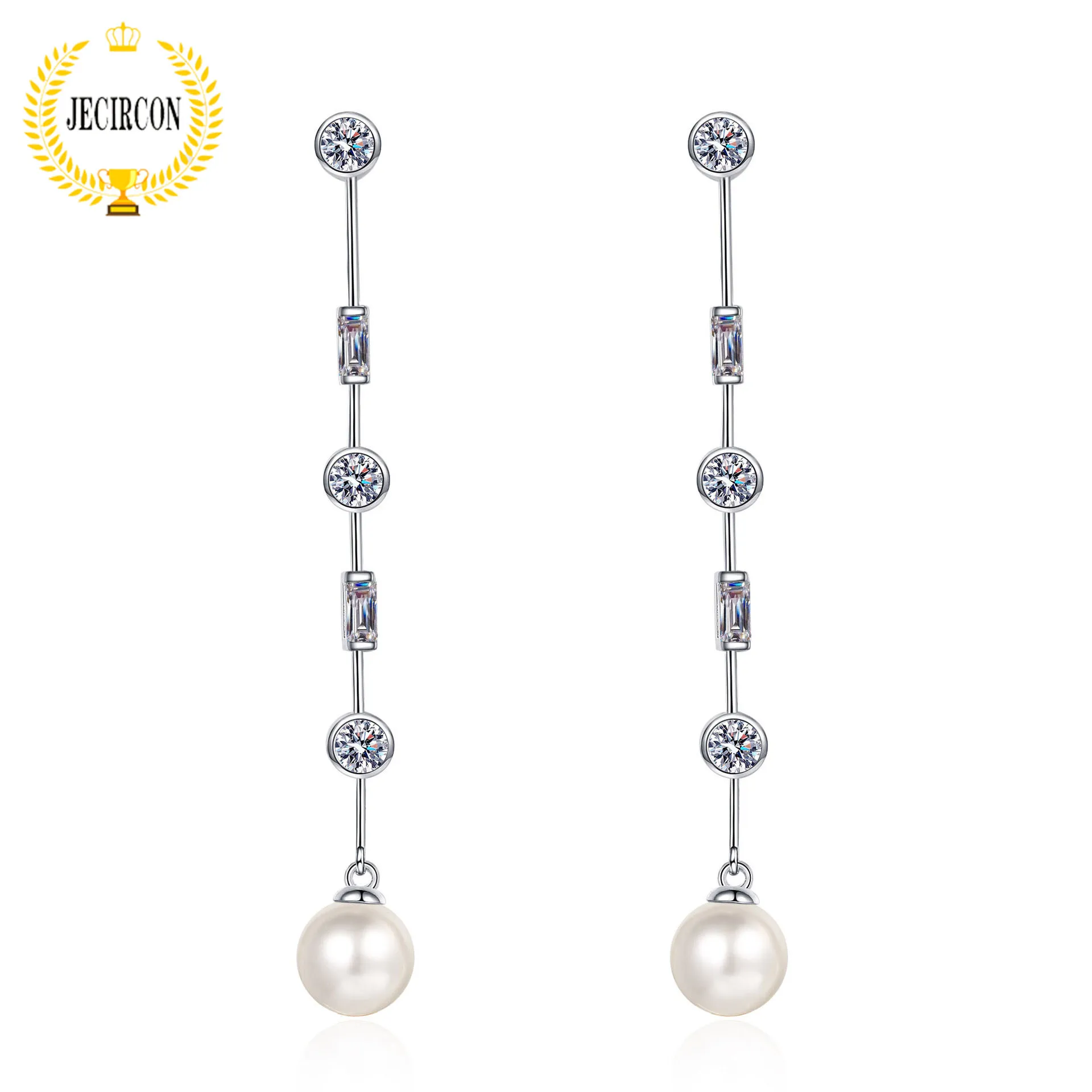 

JECIRCON 925 Sterling Silver Tassel Stud Earrings for Women Total 1.8 Carat Moissanite 8MM Freshwater Pearl Wedding Fine Jewelry