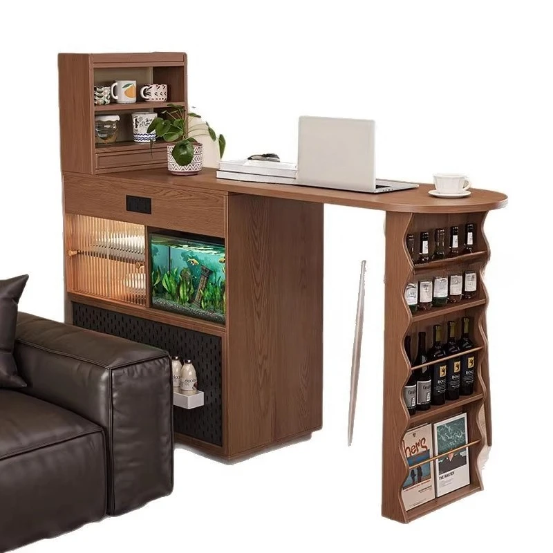 

All solid wood bar table, dining side cabinet integrated, retractable dining table, narrow island table, household living room p