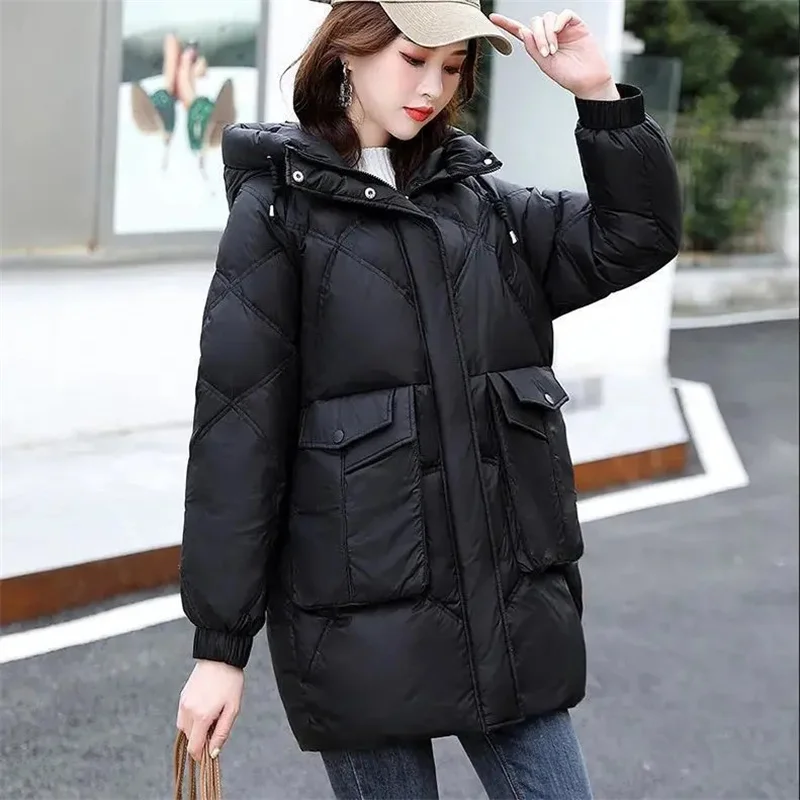 Women Jacket Winter Thick Hooded Down Cotton Padded OutCoats Female Korean Loose Puffer Ladies Parka Warm Quilted Jackets Green