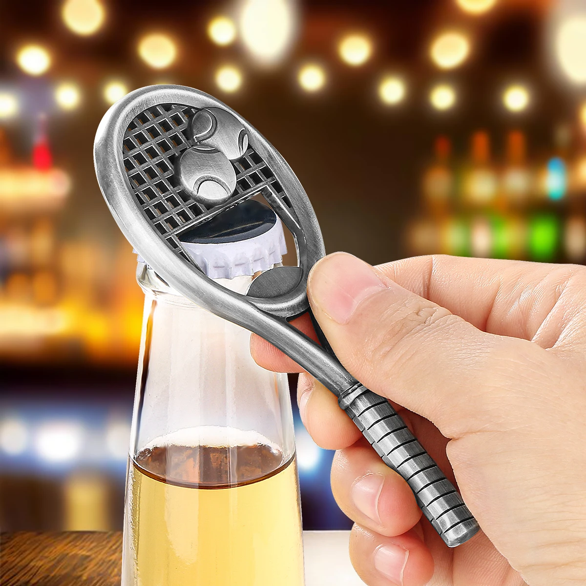 Unique Tennis Racket Shaped Metal Beer Bottle Openers Kitchen Bar Party Tool Gift Grey Black/Bronze Beer Openers