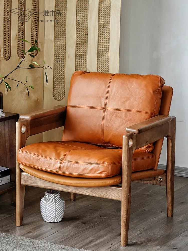 

Nordic, solid wood, leisure, single sofa chair, home, balcony, retro, armrests, fabric